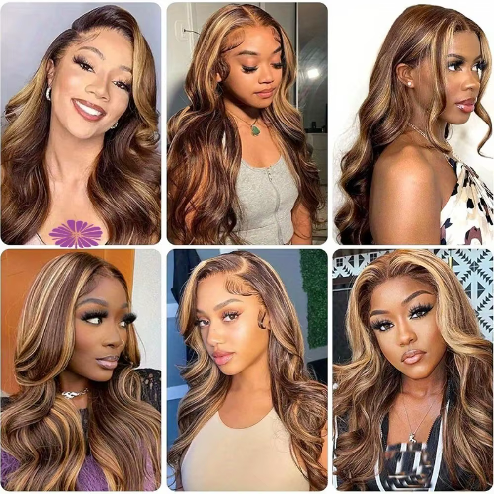 30 pouces miel blond Ombre dentelle avant perruque cheveux humains 13x4 HD dentelle avant perruque 4