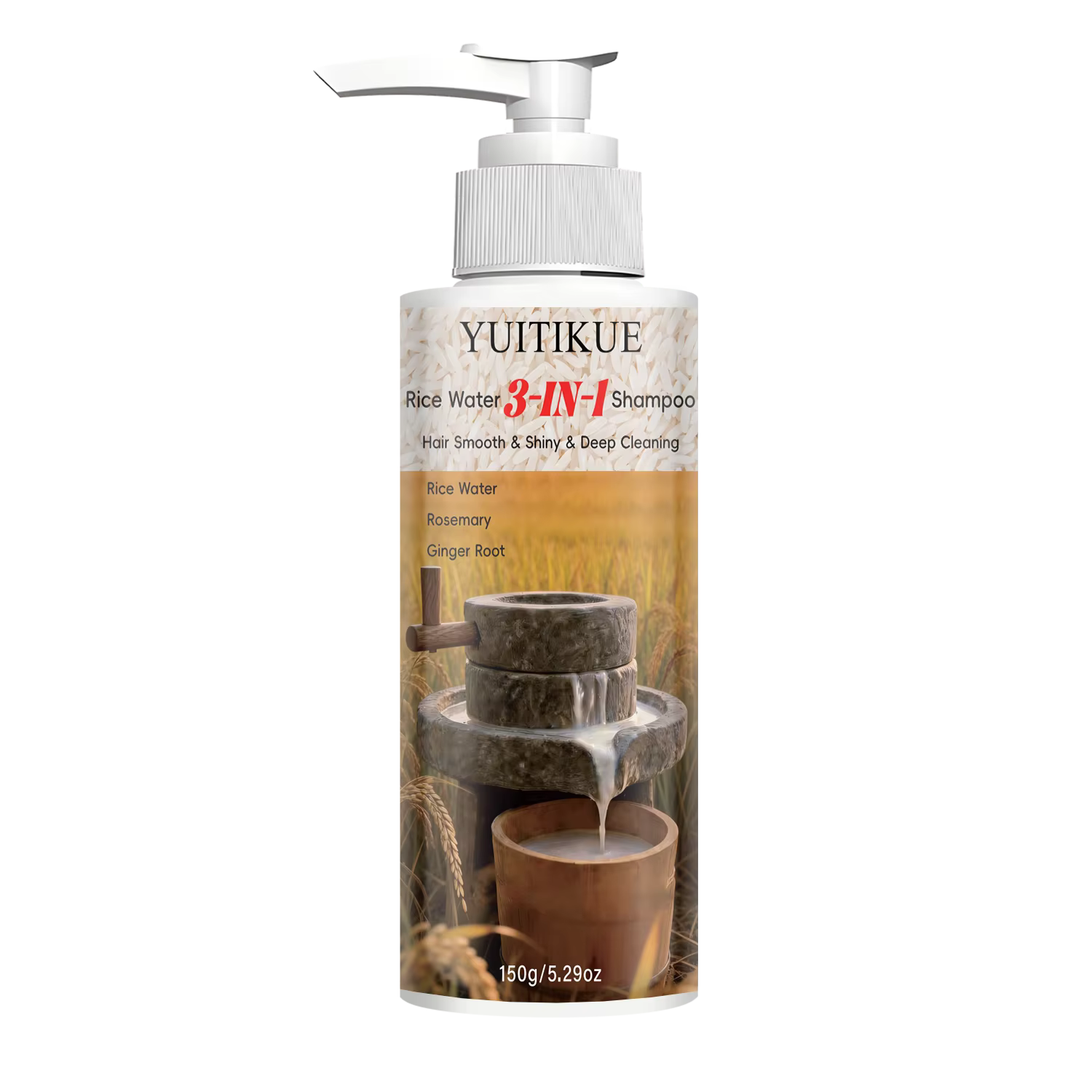 Shampoo 3-en-1 à l'eau de riz YUITIKUE - Shampooing nettoyant en profondeur à la racine de gingembre