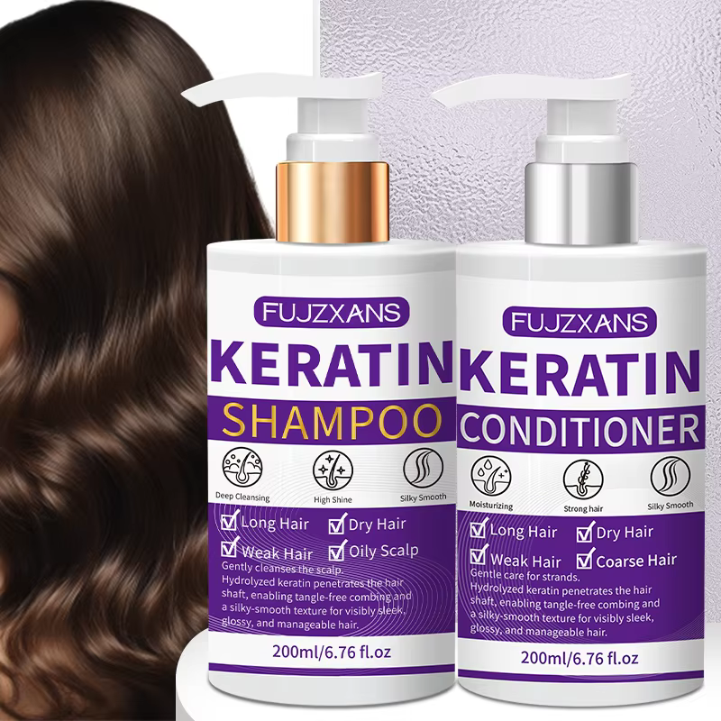 Ensemble Shampooing et Après-Shampooing à la Kératine, Traitement Professionnel Réparateur et Lissan