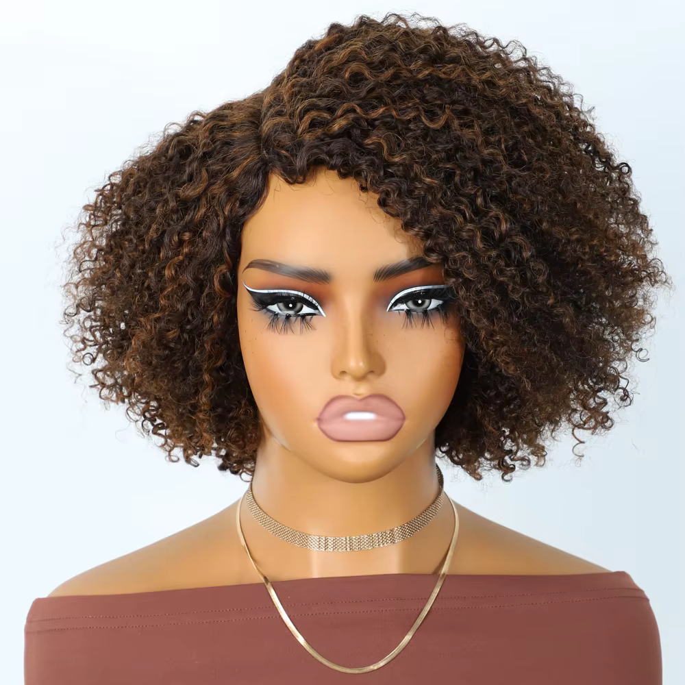 Perruques Lekker Blonde 100% Cheveux Humains Longs Afro Kinky Bouclés avec Raie Latérale en Dentelle