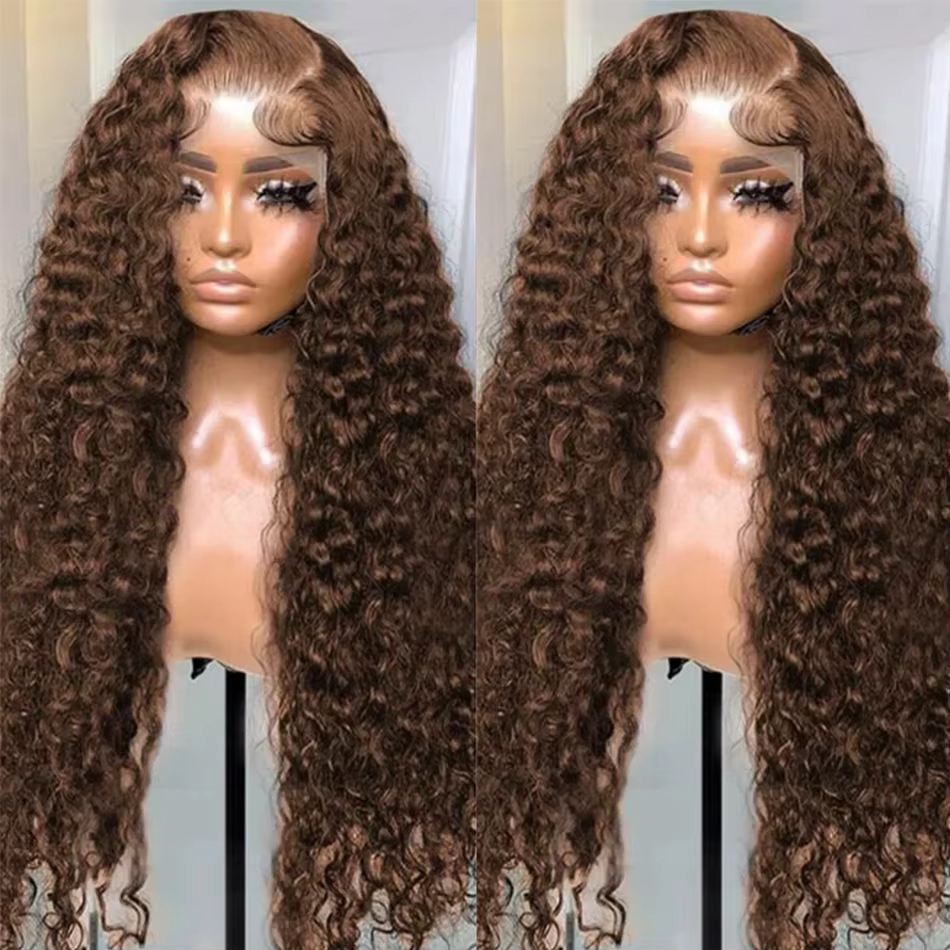 Perruque frontale vague profonde 13x6 Hd dentelle 30 pouces brun chocolat 13x4 bouclés dentelle avan