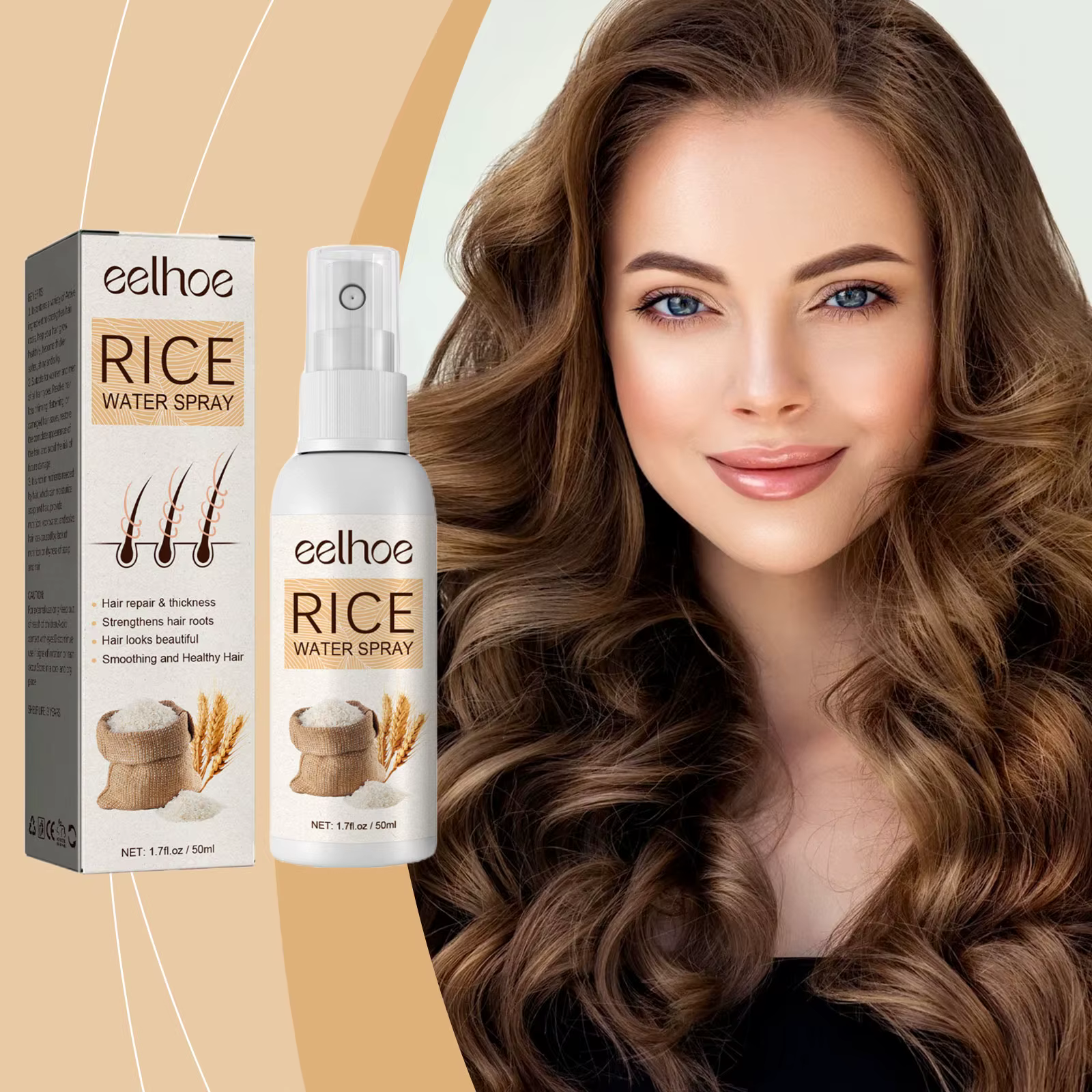 EELHOE Spray d'eau de riz pour le traitement de la perte de cheveux repousse des cheveux réparateur 