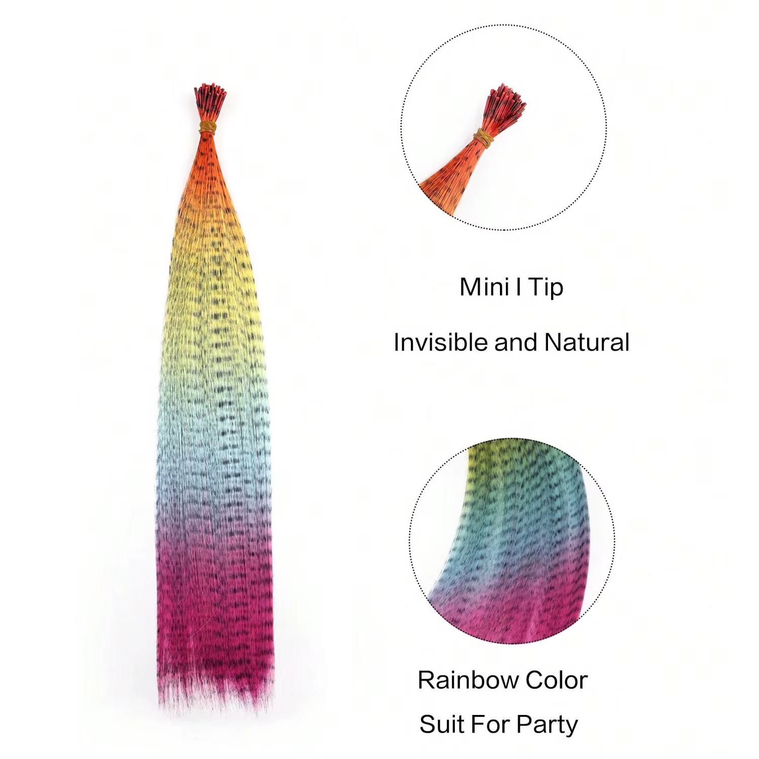 Extensions de cheveux synthétiques en plumes de couleur ombrée, postiches colorées arc-en-ciel, post