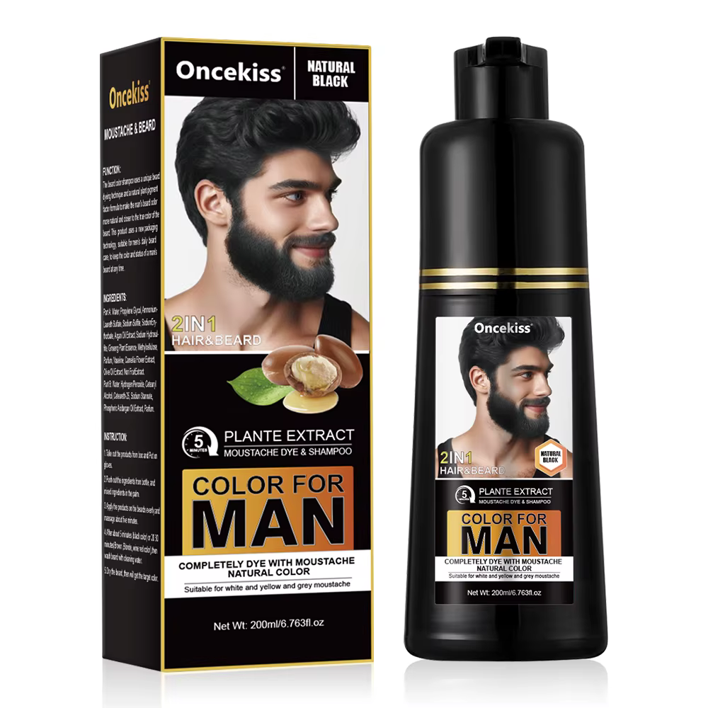 Shampoo colorant pour barbe naturel et permanent longue durée 200 ml pour hommes, pour barbe blanche