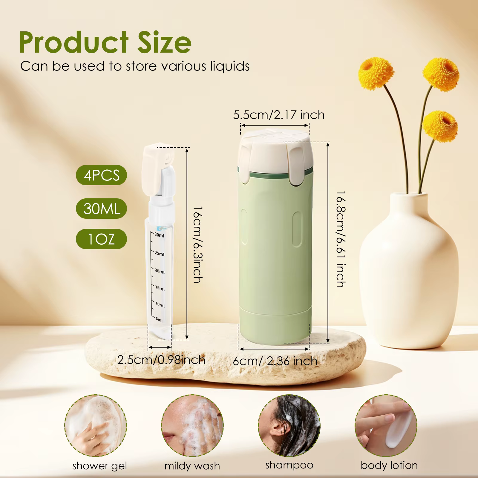Bouteille distributrice d'émulsion 4 en 1, conteneur portable rechargeable et étanche avec étiquette