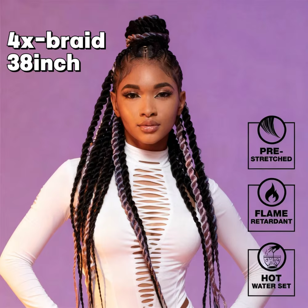4x Sensationnel pré-précié 38 pouces tresse de cheveux synthétiques kanekalon ignifuge pour tresse d