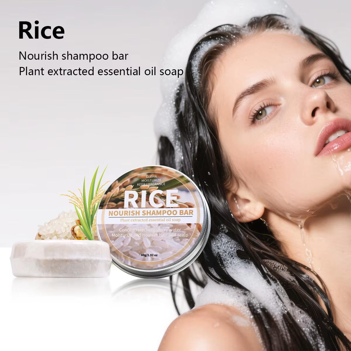 Shampooing Solide à l'Eau de Riz, Savon Capillaire à l'Essence de Lait de Riz, Savon Naturel Nettoya