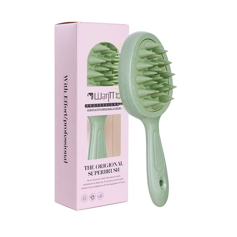 Brosse de massage du cuir chevelu 2-en-1 avec poils en silicone doux, peigne à cheveux pour l'élimin