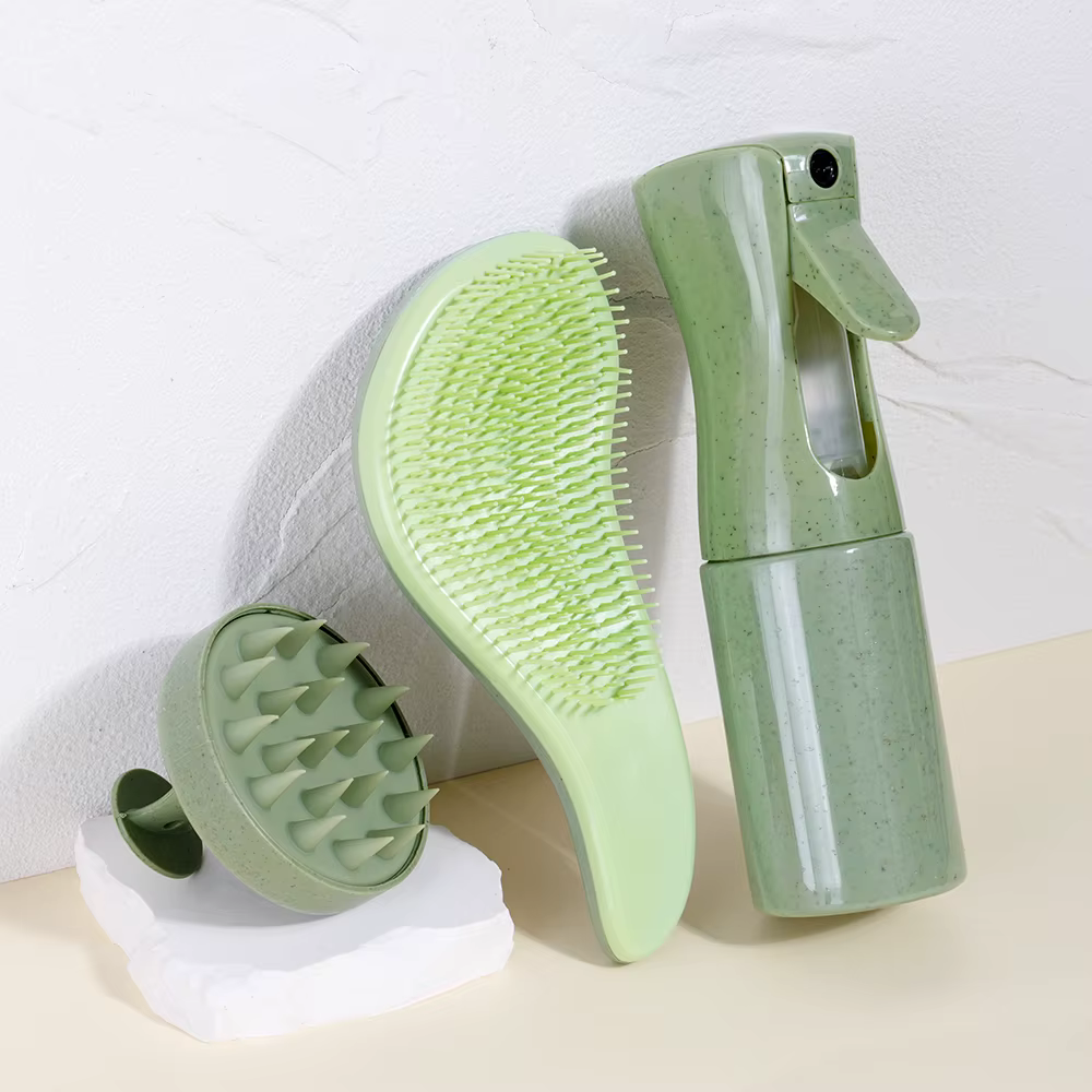 Ensemble de soins capillaires en paille de blé, flacon pulvérisateur de 200ml, peigne à poils souple