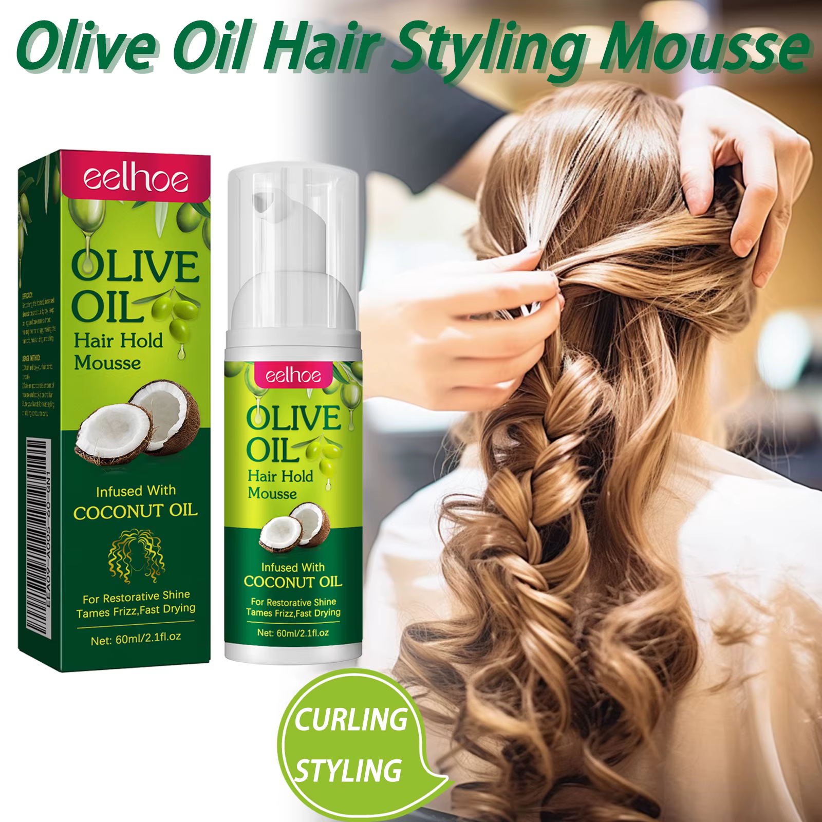 Mousse coiffante à l'huile d'olive, bouclage rapide, améliore le Contour des cheveux bouclés, adouci