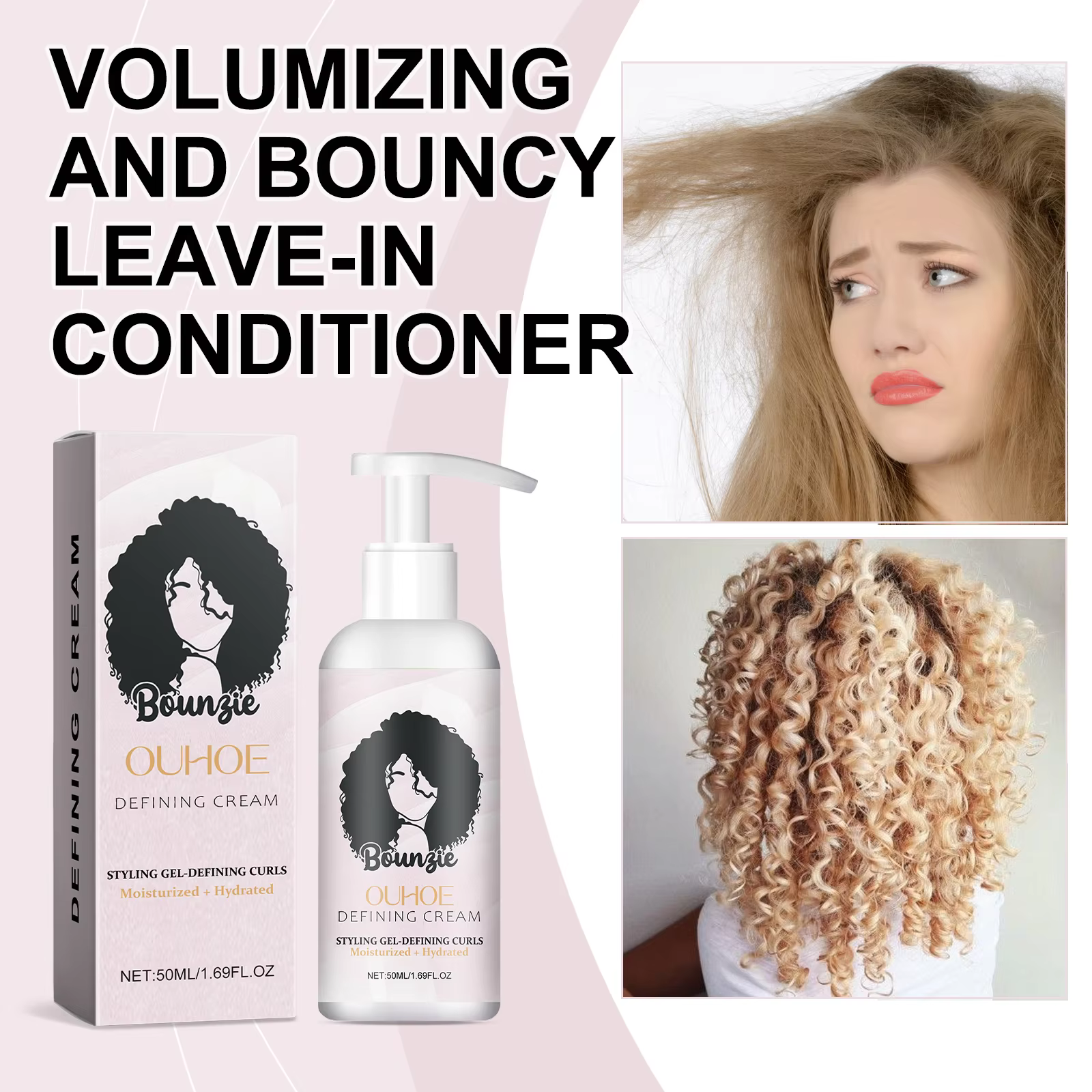 Crème améliorant les boucles pour cheveux ondulés et bouclés, crème coiffante hydratante, après-sham