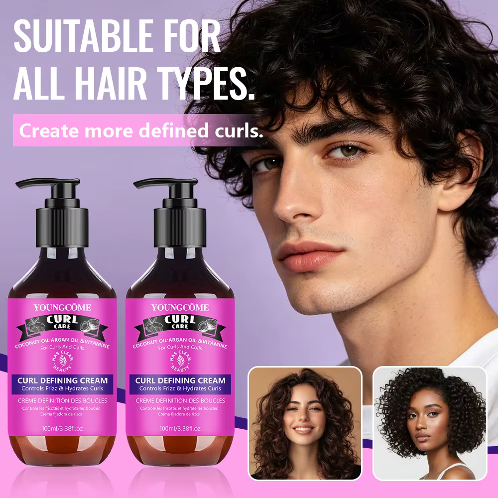 YOUNGCOME CURLCARE Crème définissante pour boucles à l'huile de coco et d'argan, crème coiffante hyd