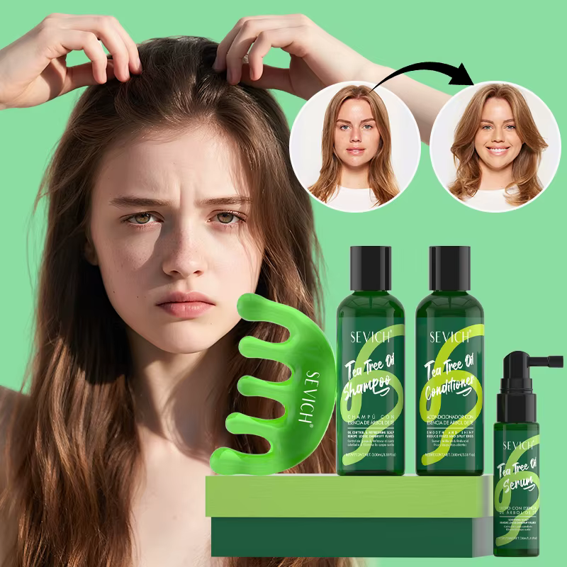 Ensemble de soins capillaires à l'huile d'arbre à thé, shampoing anti-pelliculaire, hydratant, nourr