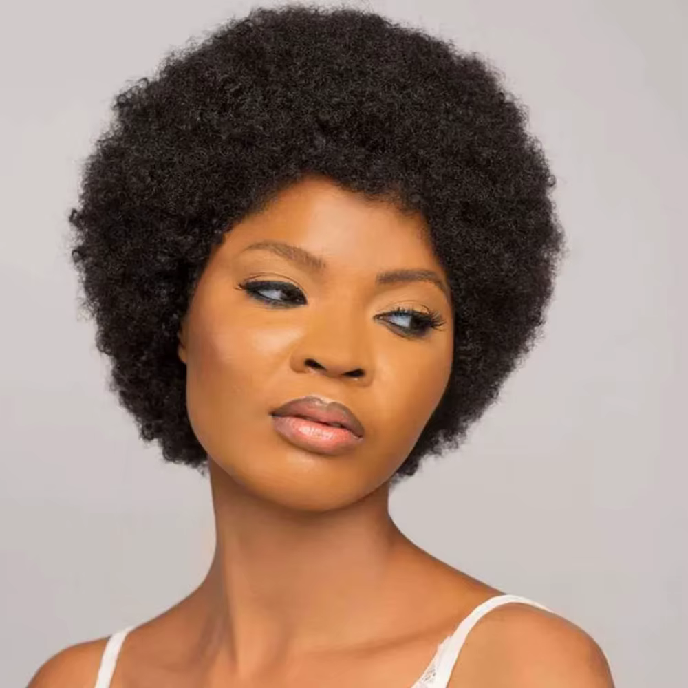 Perruque Afro crépue bouclée vague 150% densité 6 pouces coupe lutin Afro crépus bouclés perruque de