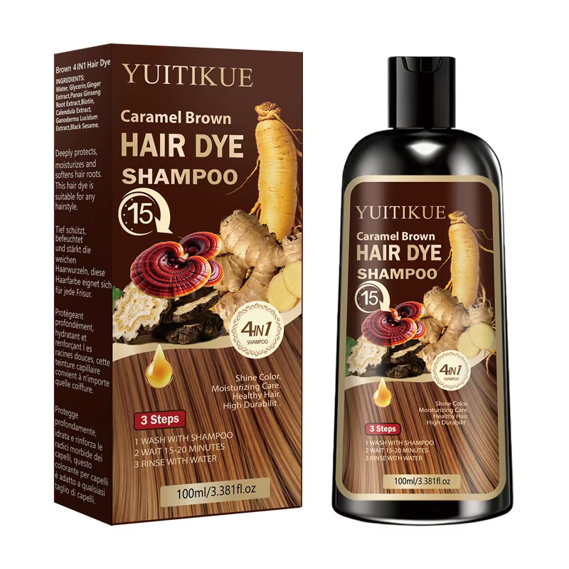 YUITIKUE Shampooing Colorant 4-en-1 Brun Caramel 100ml - Shampooing Colorant Instantané Naturel avec
