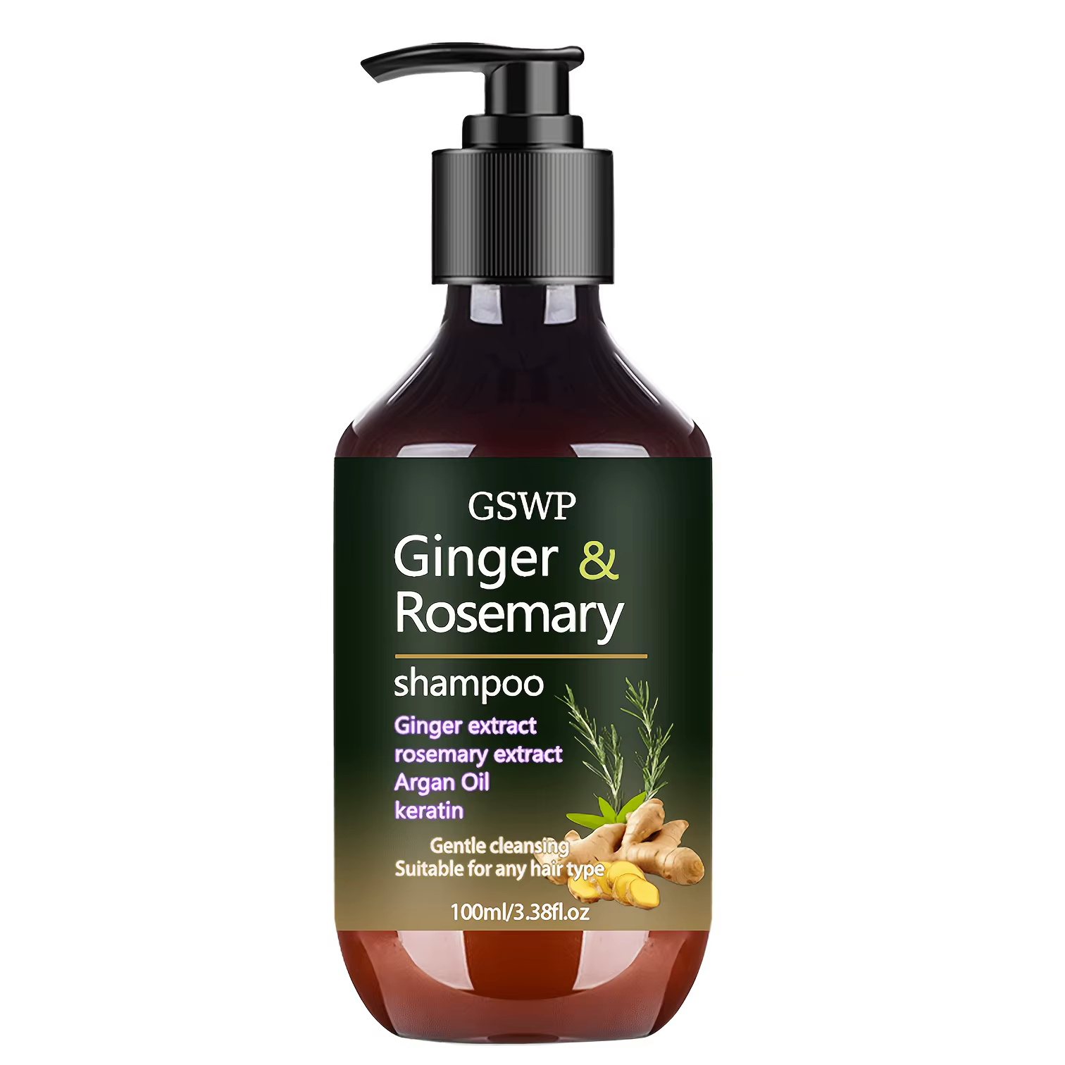 GSWP Shampooing au gingembre et au romarin, nettoie et renforce les cheveux fragiles, anti-frisottis