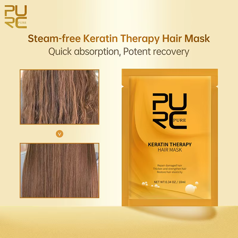 Traitement capillaire à la kératine brésilienne PURC pour cheveux bouclés abîmés, lissage, traitemen