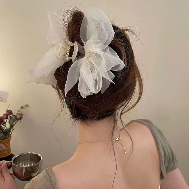 Élégante pince à cheveux en maille avec nœud pour queue de cheval et tresses, accessoire capillaire