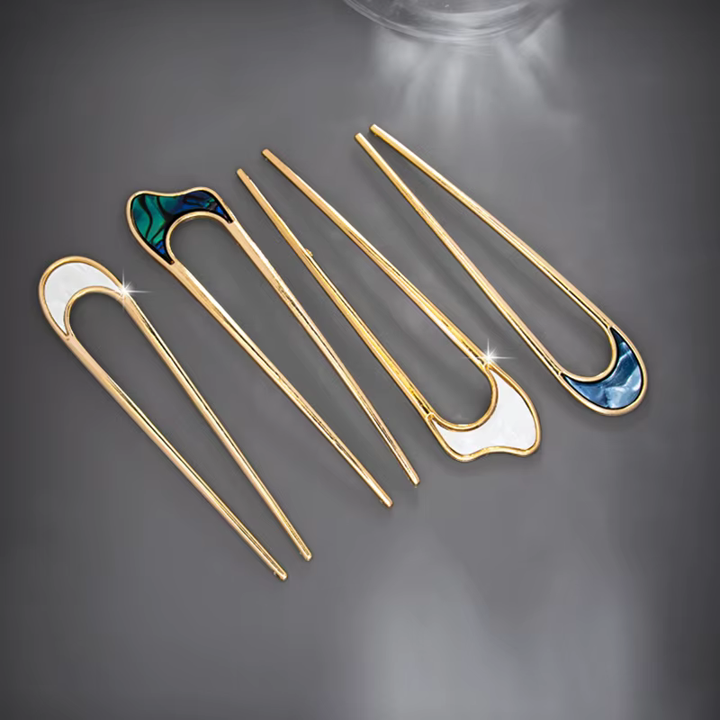 Épingle à cheveux de luxe en émail pour femmes, couleur argent or, coquille élégante, bâton de cheve