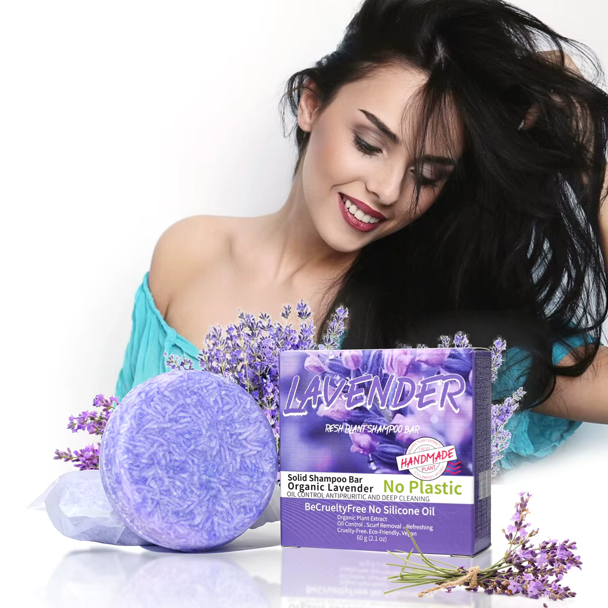 Shampoing aux huiles essentielles de lavande provençale, savon de soin capillaire fait à la main, sh