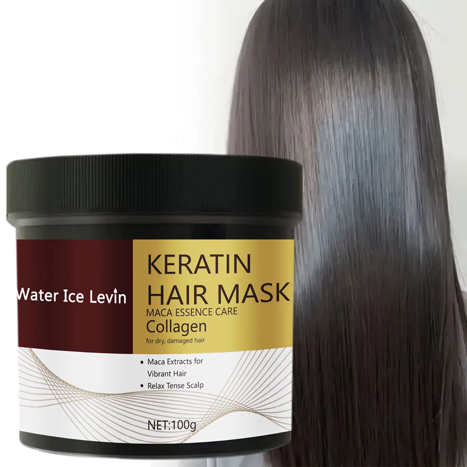 Masque capillaire à l'extrait de maca et à la kératine hydrolysée. Répare les cheveux secs. Collagèn