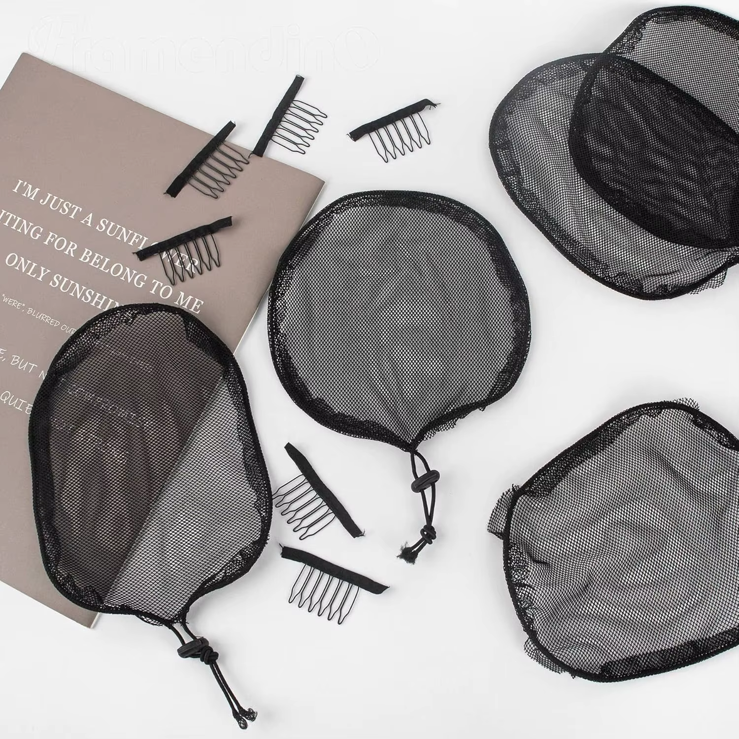 Filet de tissage noir, 5 pièces, cordon élastique, queue de cheval avec 3 Clips en maille pour la fa