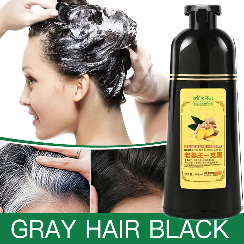 Mokeru-Shampooing colorant naturel pour cheveux, organique, en continu, noir, blanc, gris, pour femm