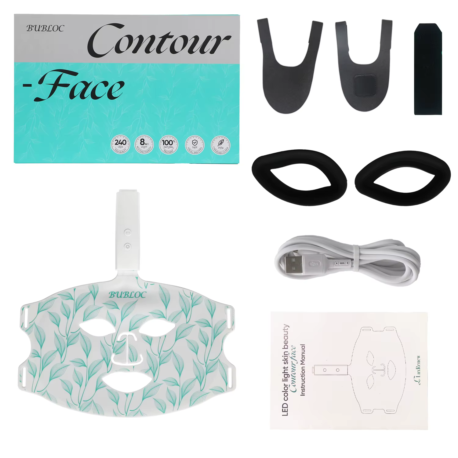 Masque facial LED 8 couleurs portable en silicone LED lumière rouge thérapie proche infrarouge pour