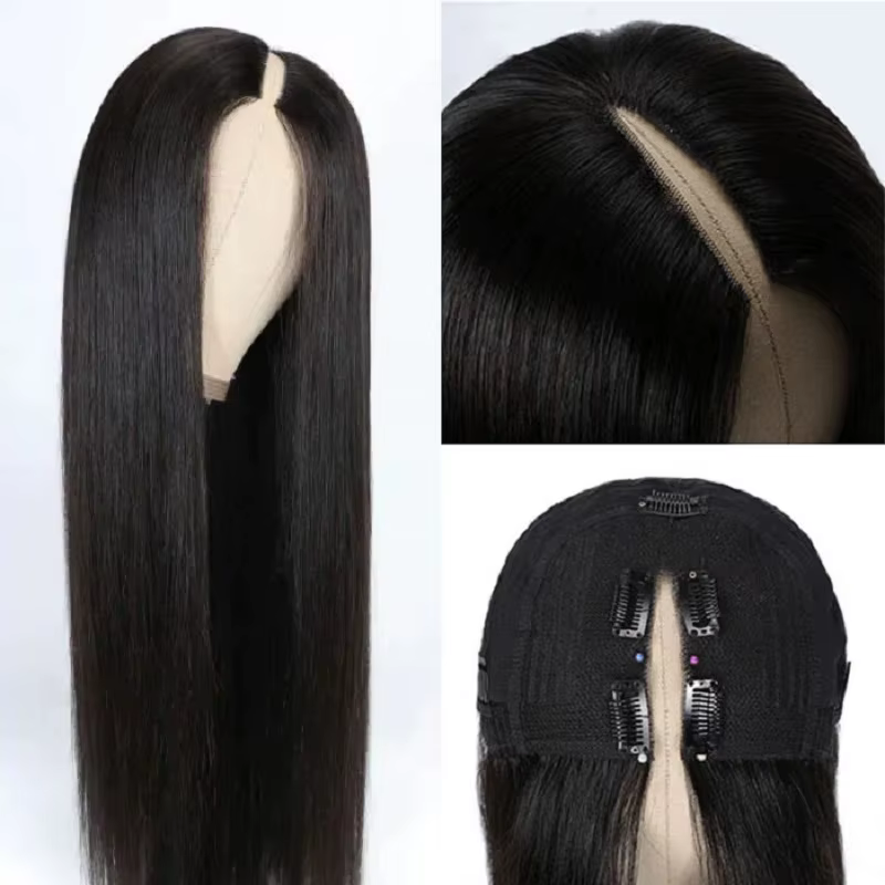 250% densité droite V partie perruque cheveux humains débutant amical 40 pouces sans colle V partie