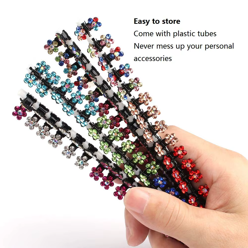 Mini pinces à cheveux en métal antidérapantes, fleurs colorées à paillettes et strass, accessoires p