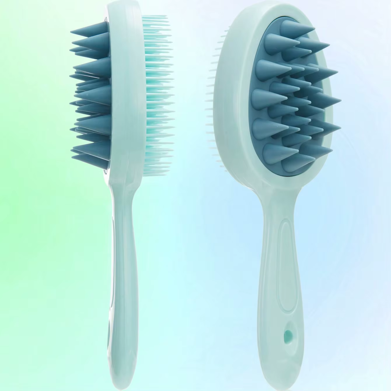 Brosse de massage du cuir chevelu à double denture et manche long en silicone pour un nettoyage en p