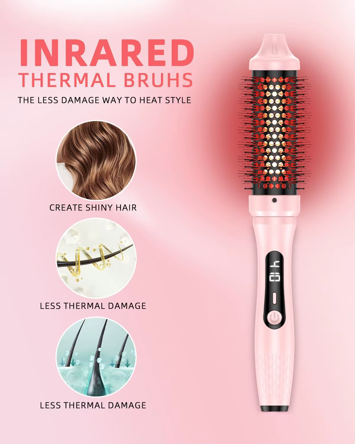 Fer à friser à infrarouge, brosse électrique, peigne Anti-brûlure, 1.5 pouces, volumateur rond chauf