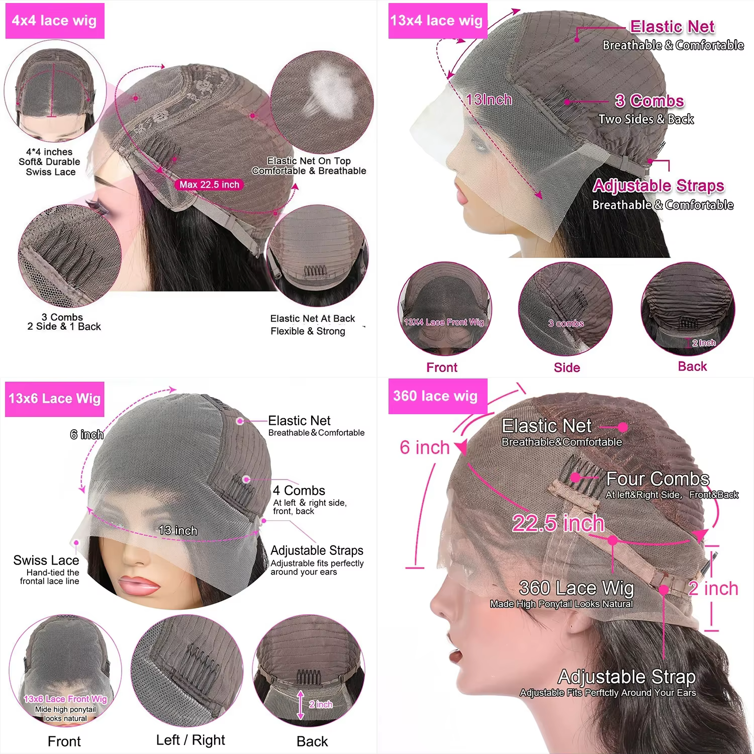 Perruques avant de dentelle droite d'os cheveux humains 180% densité 13x4 13x6 HD perruques frontale