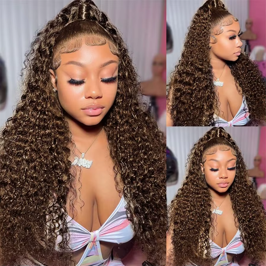 Perruque frontale vague profonde 13x6 Hd dentelle 30 pouces brun chocolat 13x4 bouclés dentelle avan