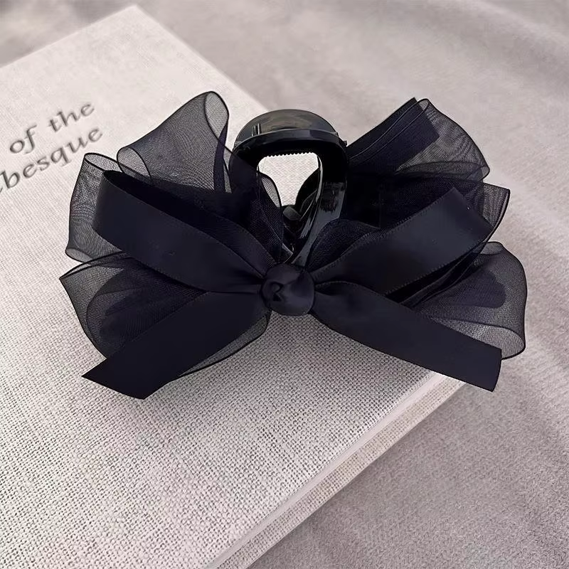 Pince à cheveux avec nœud en maille noire ultra-fantasy, pour l'arrière de la tête, pour cheveux épa