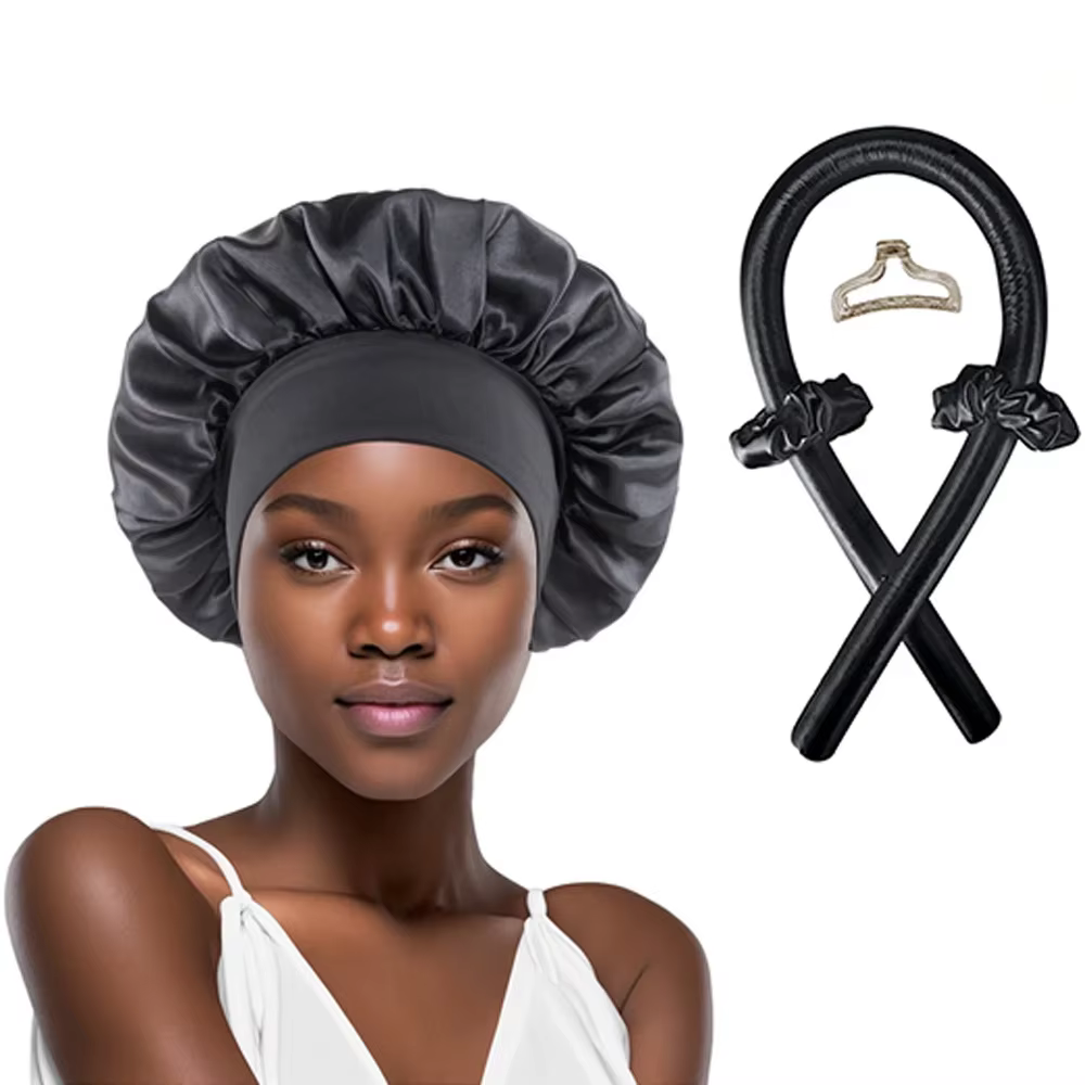 Tige à friser sans chaleur, bandeau en Satin, ensemble de bonnets sans chaleur, bigoudis, bigoudis d
