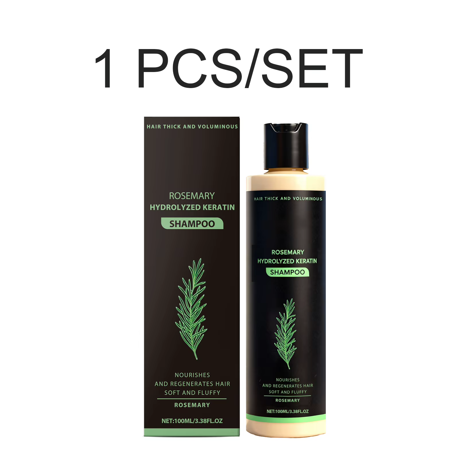 Shampoo 2-en-1 à la romarin, kératine hydrolysée, épaississant pour les cheveux, volumisant, répara