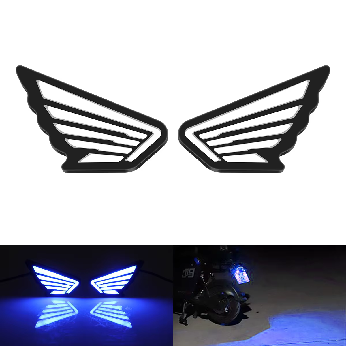 2 pièces moto LED ailes style oeil d'aigle feux de conduite plaque d'immatriculation feux de recul f