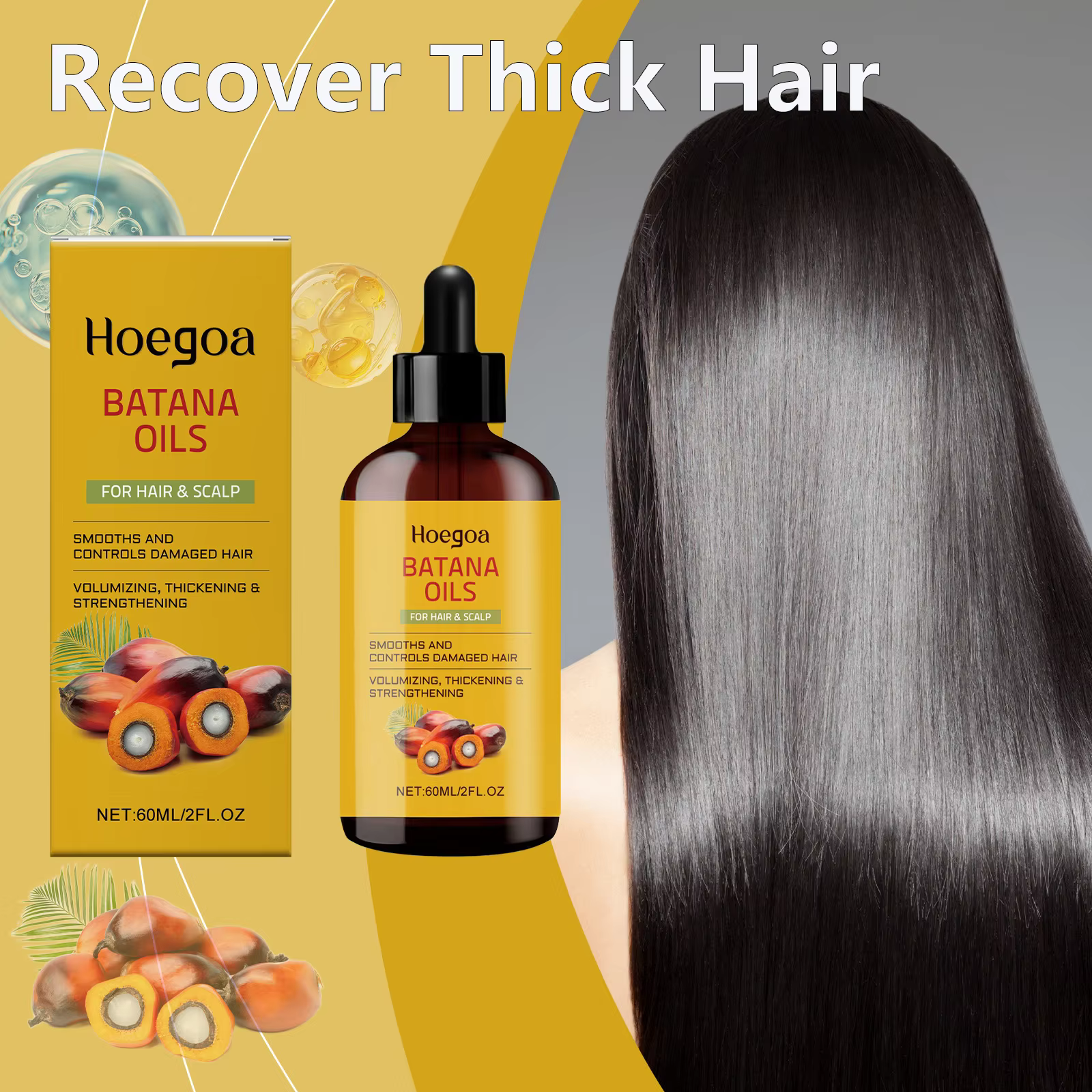 Huile d'essence de soin capillaire de Batana biologique naturelle croissance rapide des cheveux nour