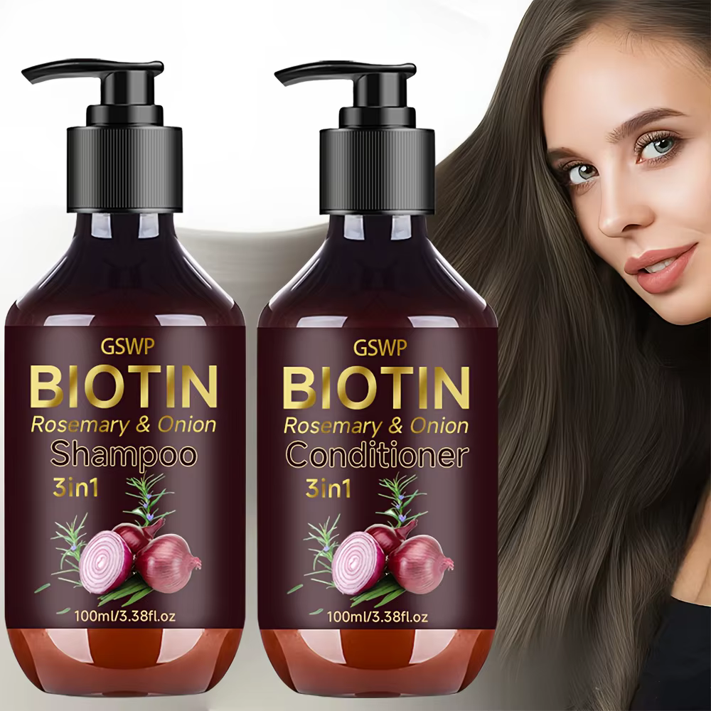 Ensemble shampoing et après-shampoing 3-en-1 GSWP à l'oignon : Nettoie le cuir chevelu, hydrate, nou