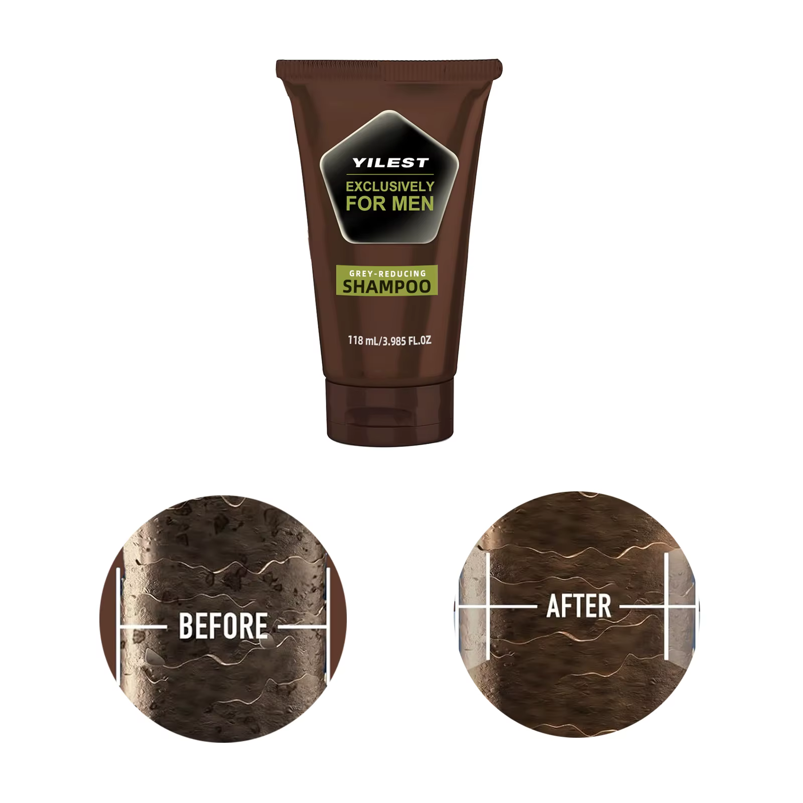 YILEST – shampoing réducteur gris pour hommes, 118ml, cheveux gris, racines épaisses avec huile de n