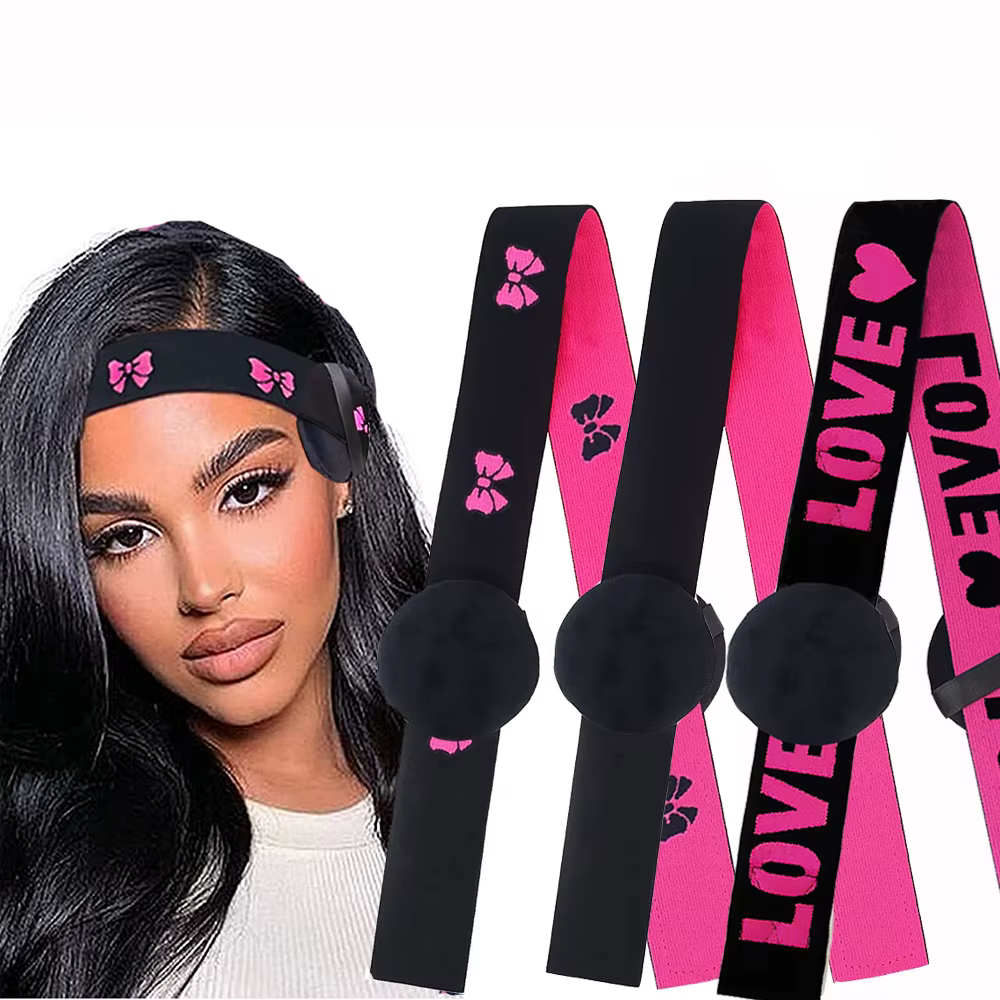 Bandeau élastique réglable avec protection d'oreille pour perruques en dentelle, 3 pièces, avec couv