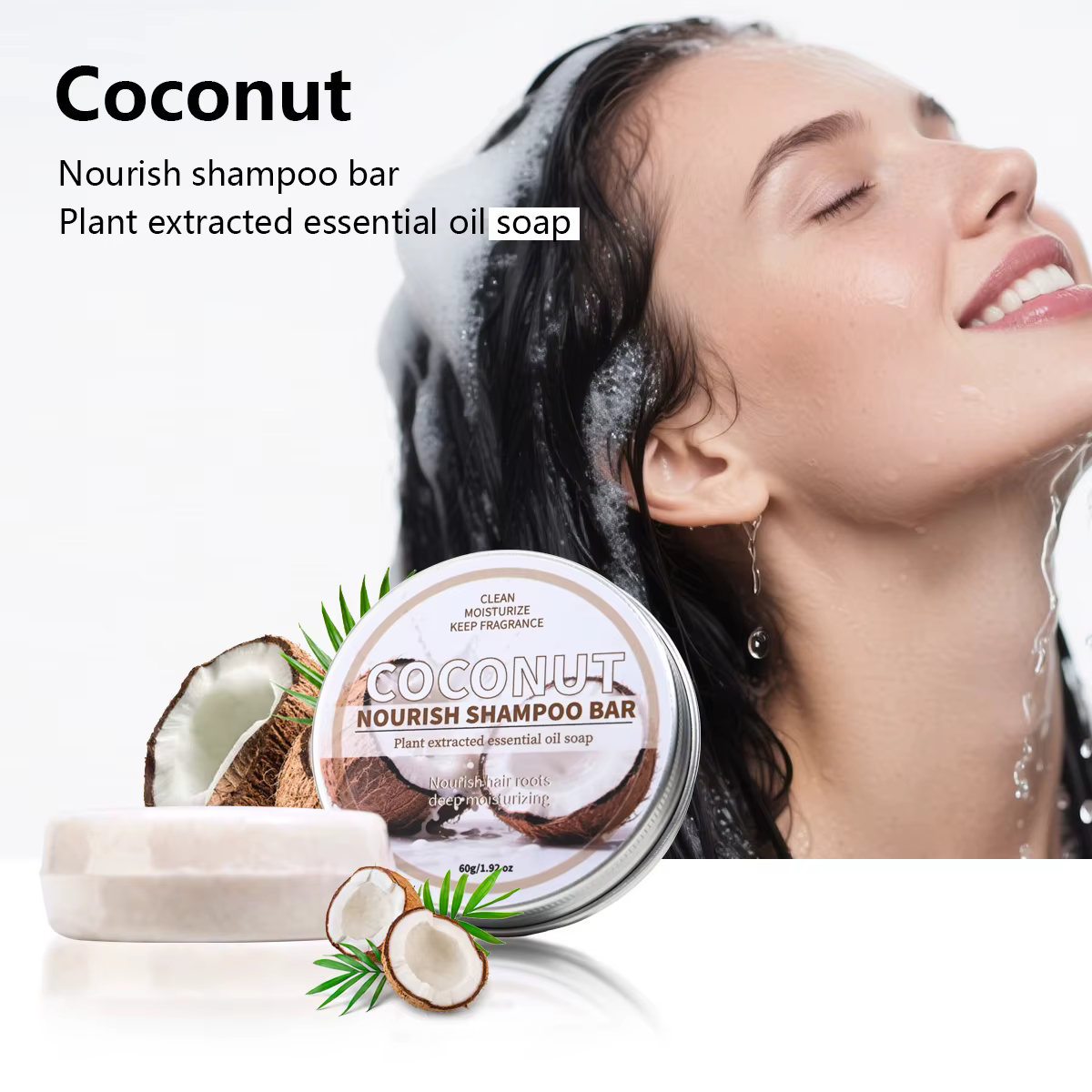 Barre de shampoing à la noix de coco, savon à l'huile de coco, savon shampoing nourrissant pour chev