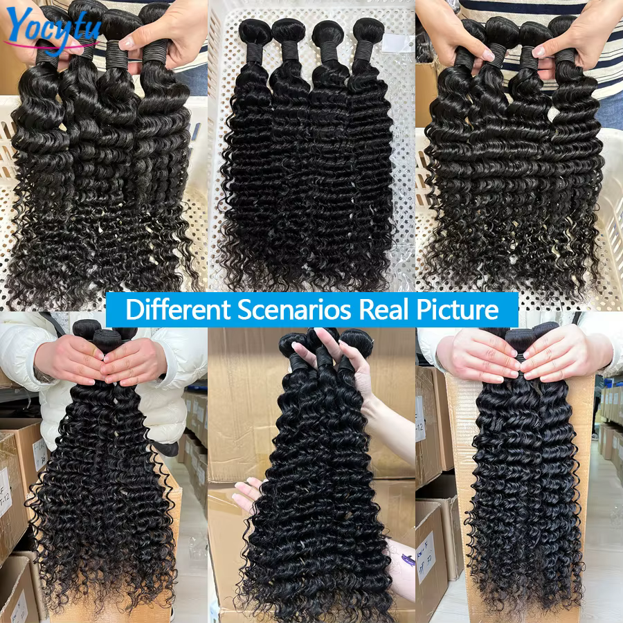 Deep Wave Tissage Humain Hair 24 24 24 Pouces Tissage Brésilien 100% Cheveux Humain YOCYTU Meche Tis