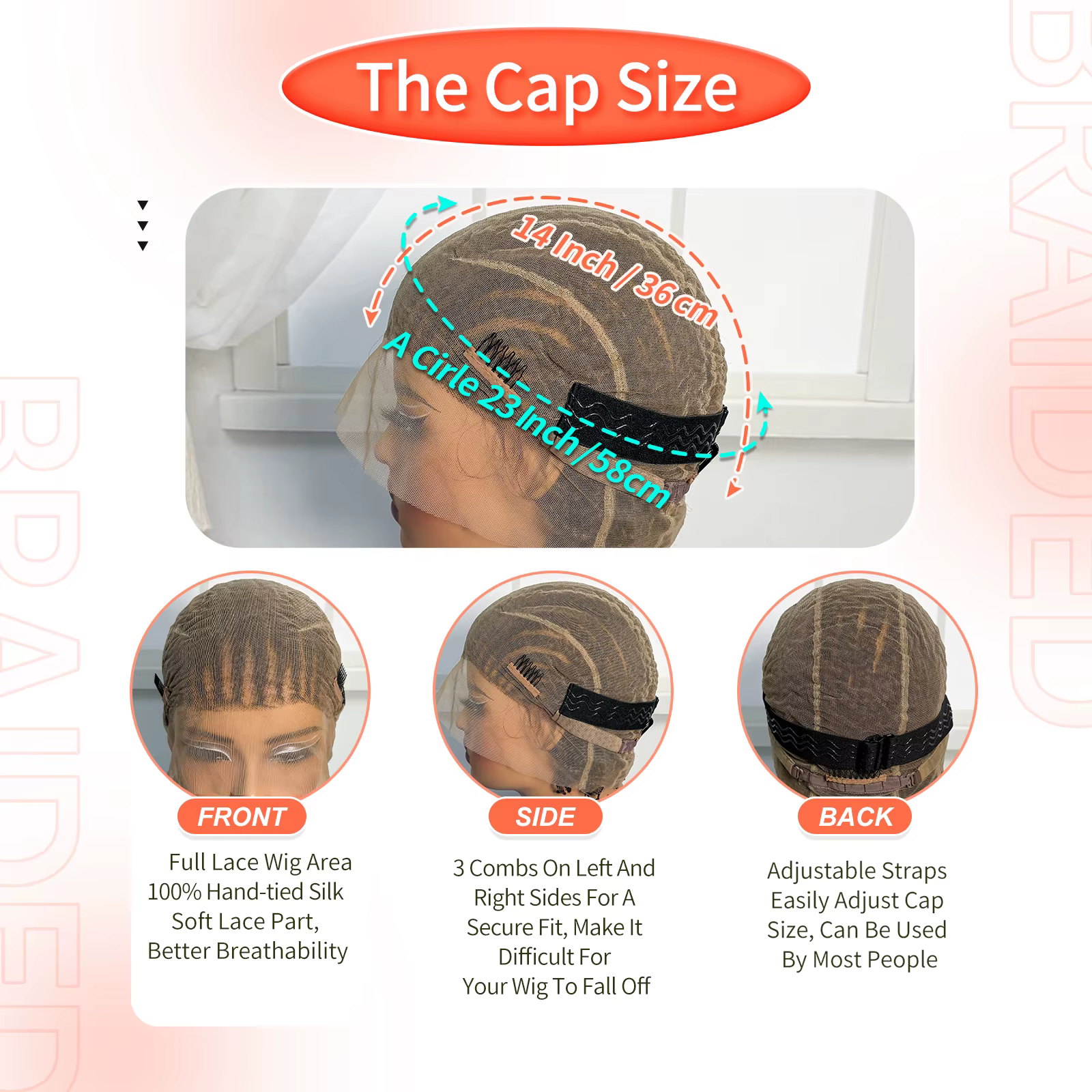 Perruque courte tressée ombrée style cornrow, perruque synthétique pleine dentelle tressée avec chev