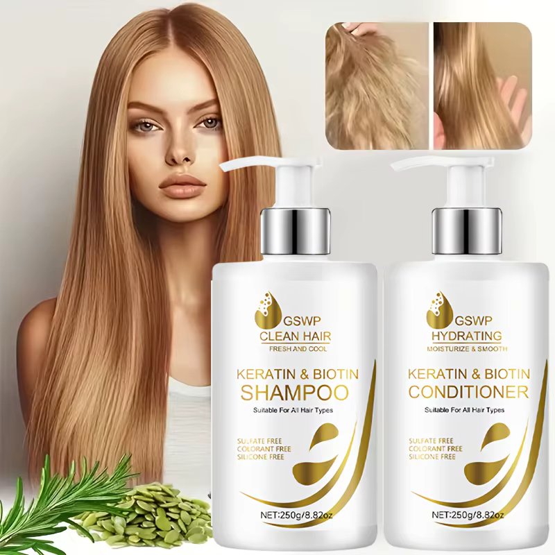Shampooing et après-shampoing à la kératine et à la biotine GSWP, grand format, hydratation intense,