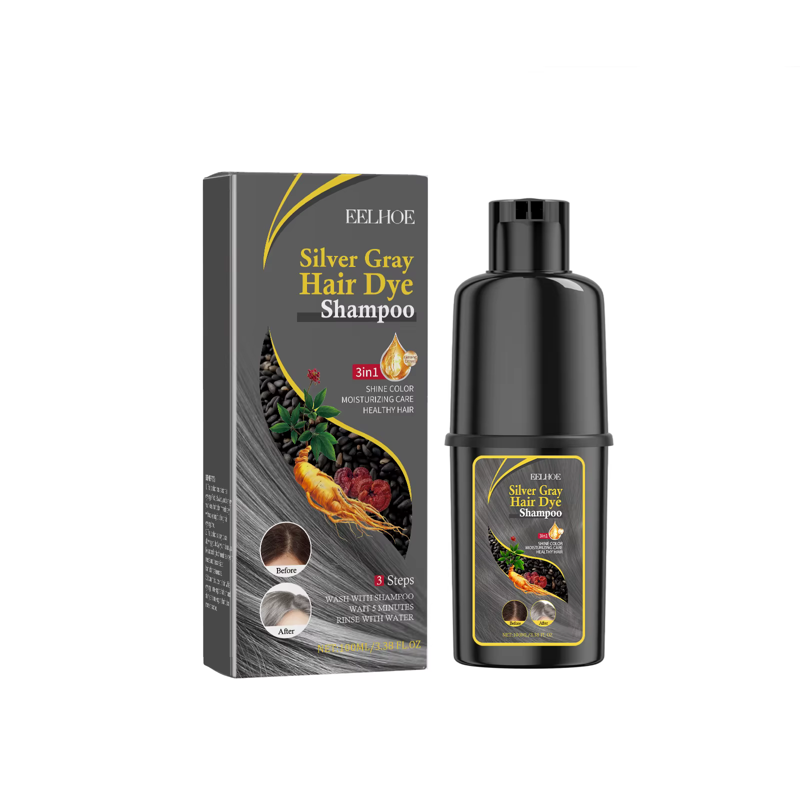 Shampoing pour teinture des cheveux 3 en 1, 5 couleurs, réparation rapide de la teinture des cheveux