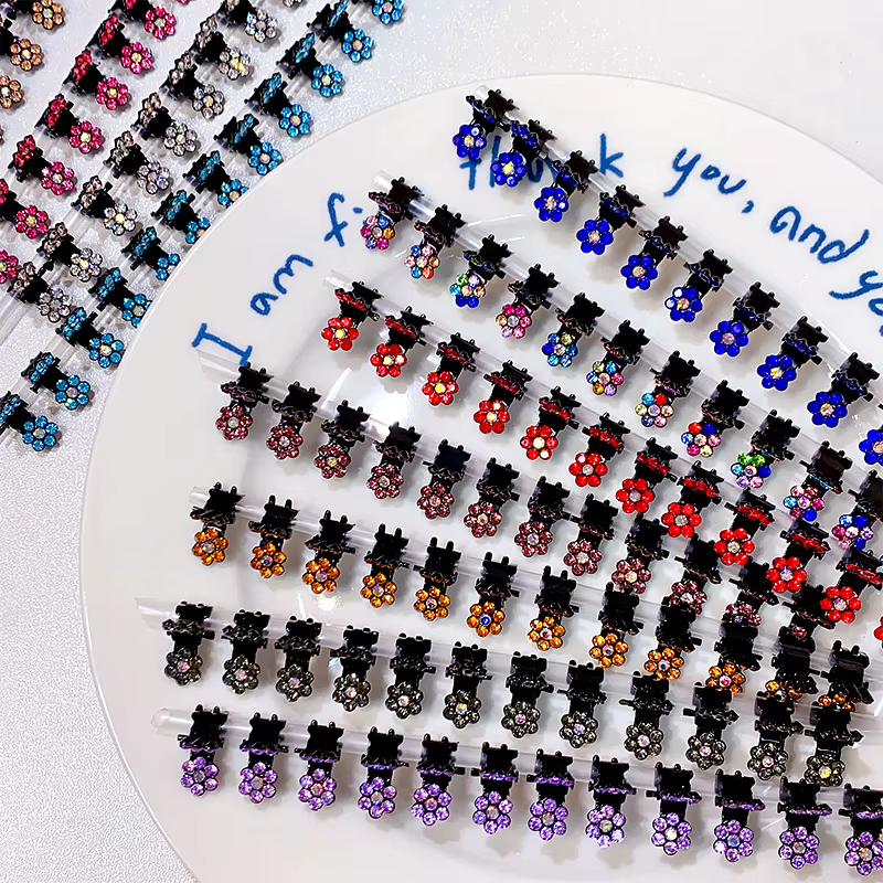 Mini pinces à cheveux en métal antidérapantes, fleurs colorées à paillettes et strass, accessoires p