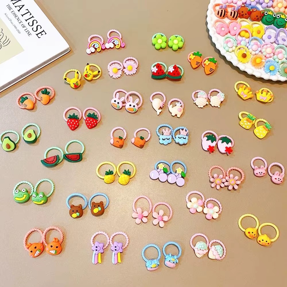 Attaches pour cheveux mignonnes pour filles, haute élasticité, animaux de dessin animé, fleurs et fr