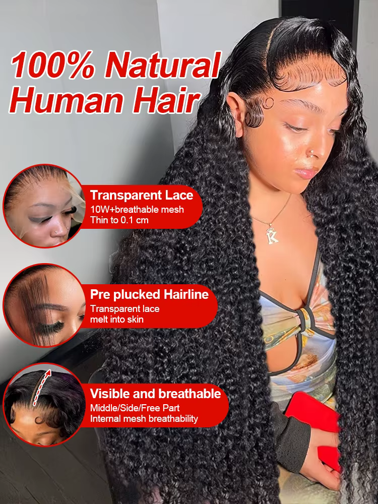 300% densité bouclés perruques cheveux humains 13x6 HD dentelle frontale vague profonde perruques 46